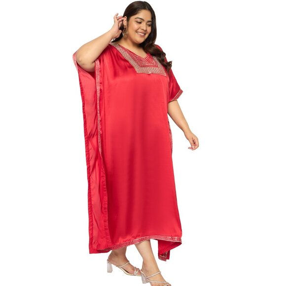 Gypsie Blu Summer Beach Cover Up Satin Sequences Kaftan Dress Party Wear Gown - Picture 5 of 8